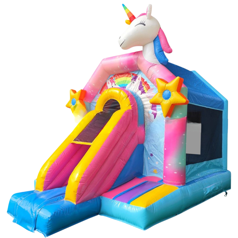 Hüpfburg mieten in der Nähe. Hüpfburg mit Rutsche mieten. Einhorn Huepfburg mieten in Kerpen. Hüpfburg mieten nähe Kerpen.